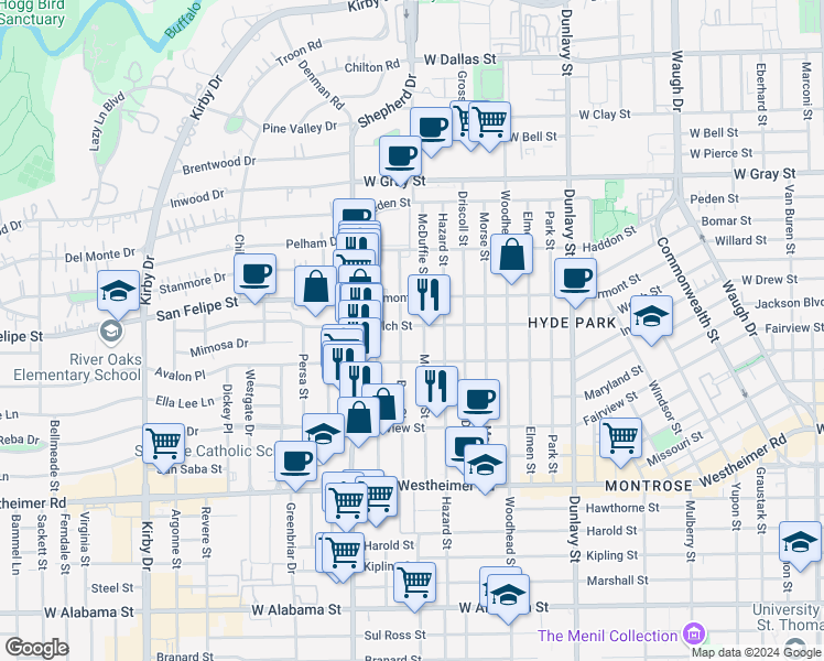 map of restaurants, bars, coffee shops, grocery stores, and more near 2002 Brun Street in Houston