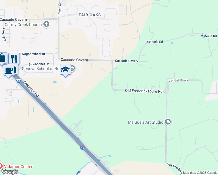 map of restaurants, bars, coffee shops, grocery stores, and more near 39 Old Fredericksburg Road in Boerne