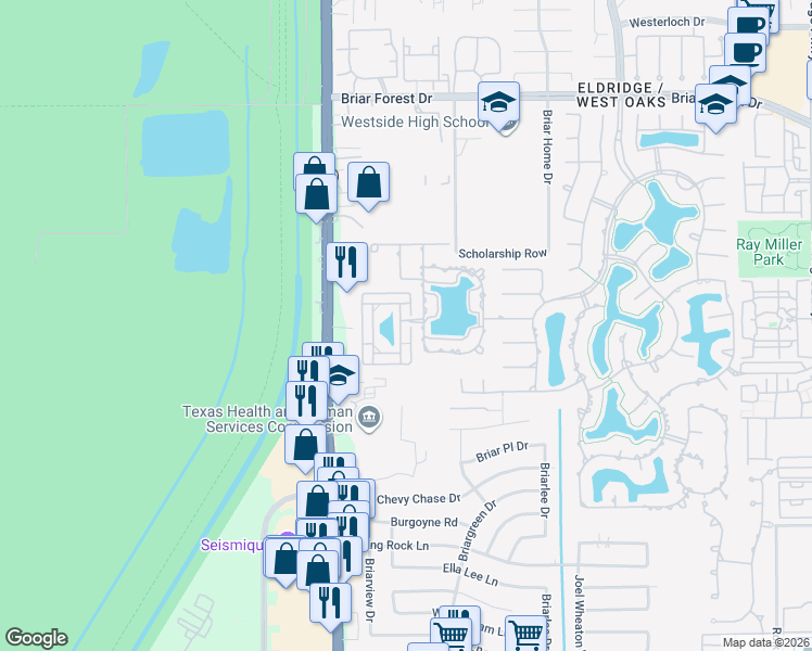 map of restaurants, bars, coffee shops, grocery stores, and more near 2003 Spring Cedar Lane in Houston