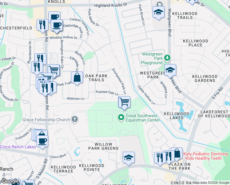 map of restaurants, bars, coffee shops, grocery stores, and more near 2246 Tremont Trail Lane in Katy