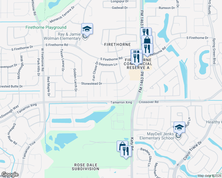 map of restaurants, bars, coffee shops, grocery stores, and more near 28250 Chalet Park Drive in Katy
