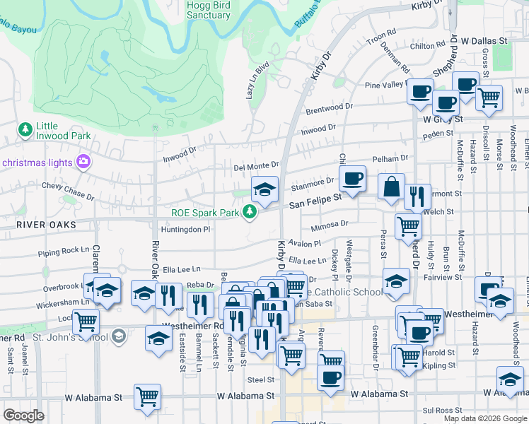 map of restaurants, bars, coffee shops, grocery stores, and more near in Houston