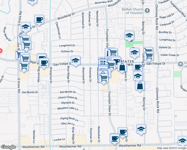 map of restaurants, bars, coffee shops, grocery stores, and more near 1811 Potomac Drive in Houston