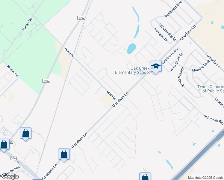 map of restaurants, bars, coffee shops, grocery stores, and more near 633 Orion Drive in New Braunfels