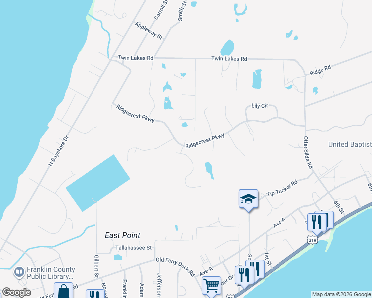 map of restaurants, bars, coffee shops, grocery stores, and more near 264 Ridgecrest Parkway in Eastpoint