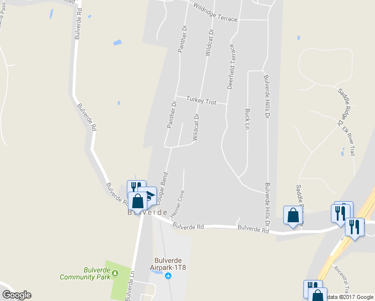 map of restaurants, bars, coffee shops, grocery stores, and more near 30552 Wildcat Drive in Bulverde