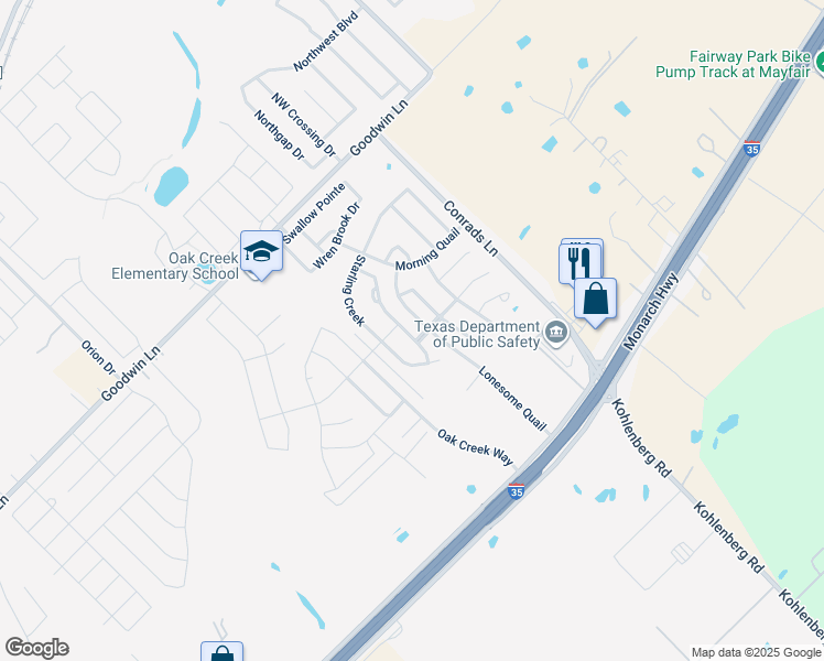map of restaurants, bars, coffee shops, grocery stores, and more near 228 Ibis Falls Drive in New Braunfels