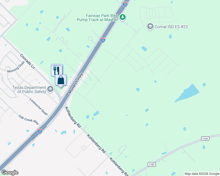 map of restaurants, bars, coffee shops, grocery stores, and more near 5450 Guthrie Trail in New Braunfels