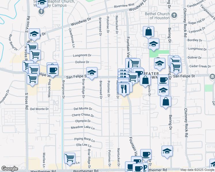 map of restaurants, bars, coffee shops, grocery stores, and more near 1811 Potomac Drive in Houston
