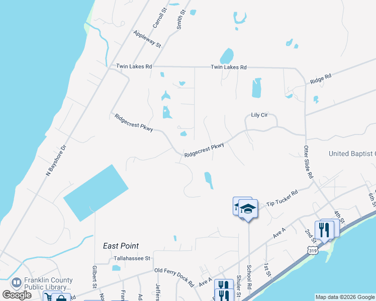 map of restaurants, bars, coffee shops, grocery stores, and more near 264 Ridgecrest Parkway in Eastpoint