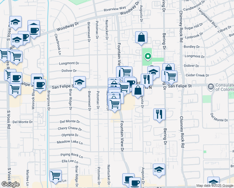 map of restaurants, bars, coffee shops, grocery stores, and more near in Houston