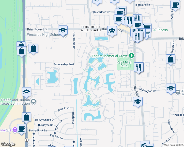 map of restaurants, bars, coffee shops, grocery stores, and more near 1906 Emerald Cove in Houston