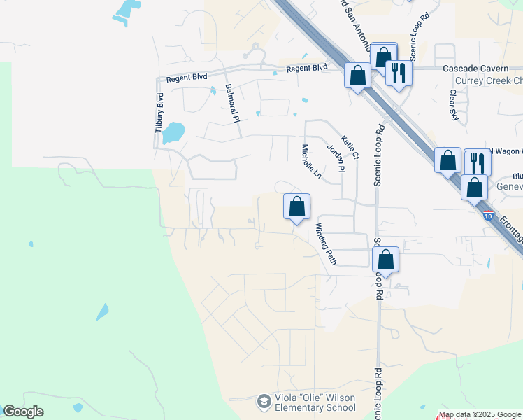 map of restaurants, bars, coffee shops, grocery stores, and more near 118 Spring Hill Road in Boerne