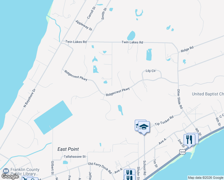 map of restaurants, bars, coffee shops, grocery stores, and more near 264 Ridgecrest Parkway in Eastpoint