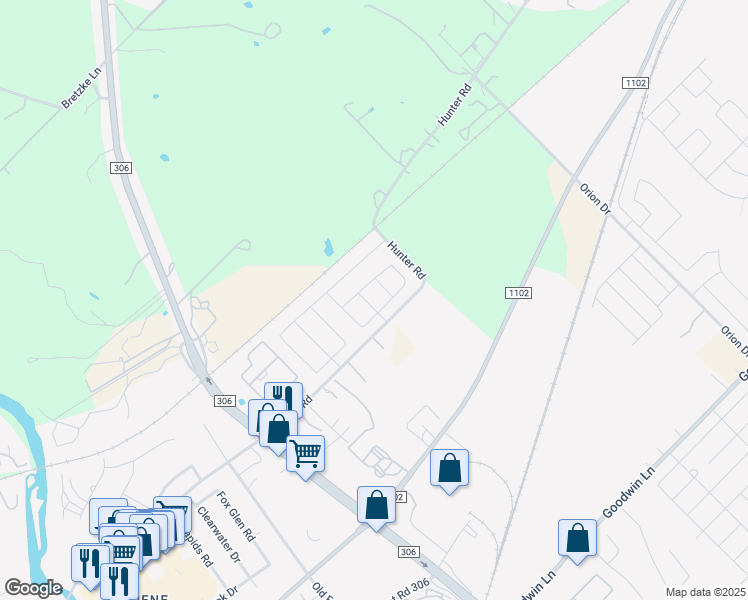 map of restaurants, bars, coffee shops, grocery stores, and more near 1314 Rolling Field in New Braunfels