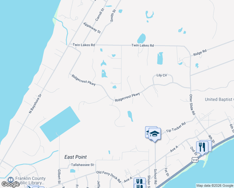 map of restaurants, bars, coffee shops, grocery stores, and more near 264 Ridgecrest Parkway in Eastpoint