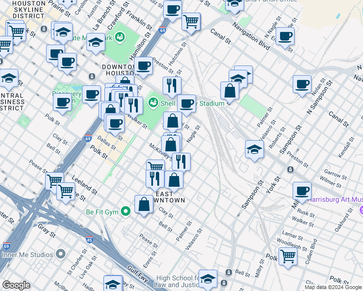 map of restaurants, bars, coffee shops, grocery stores, and more near 824 Nagle Street in Houston