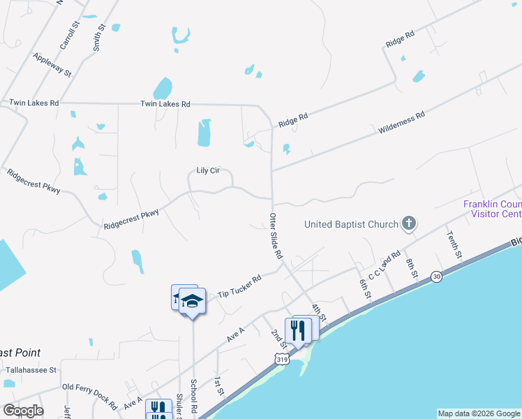 map of restaurants, bars, coffee shops, grocery stores, and more near 400 Ridgecrest Parkway in Eastpoint