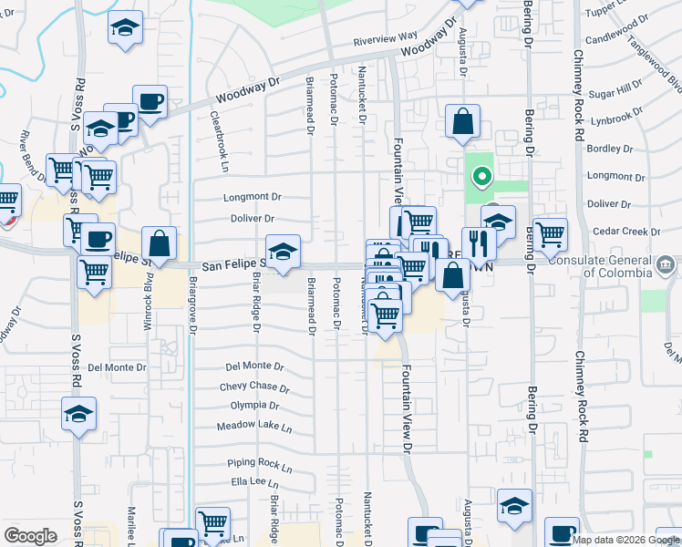 map of restaurants, bars, coffee shops, grocery stores, and more near 1711 Potomac Drive in Houston
