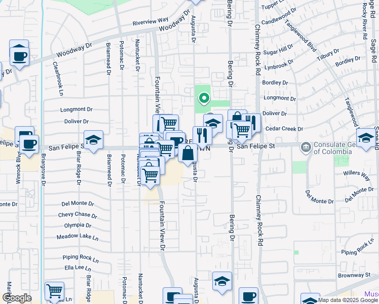 map of restaurants, bars, coffee shops, grocery stores, and more near in Houston