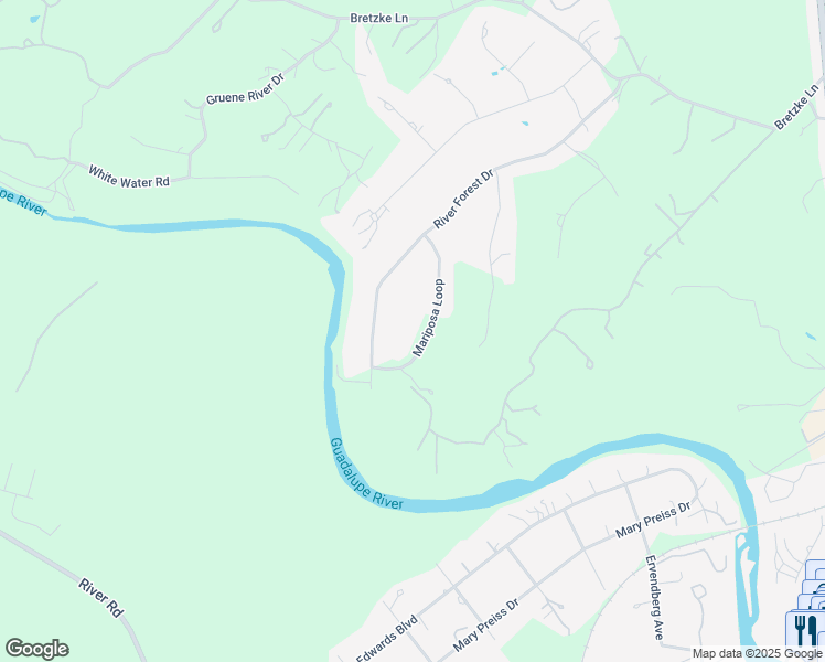 map of restaurants, bars, coffee shops, grocery stores, and more near 358 Mariposa Loop in New Braunfels