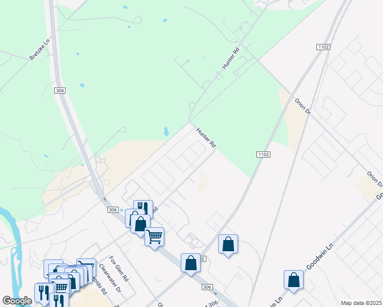 map of restaurants, bars, coffee shops, grocery stores, and more near 1314 Rolling Field in New Braunfels