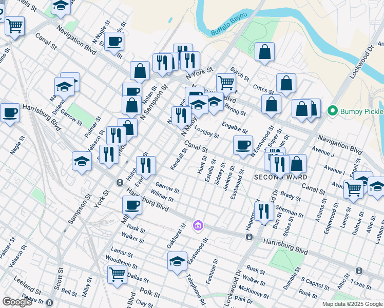 map of restaurants, bars, coffee shops, grocery stores, and more near 16 Drennan Street in Houston