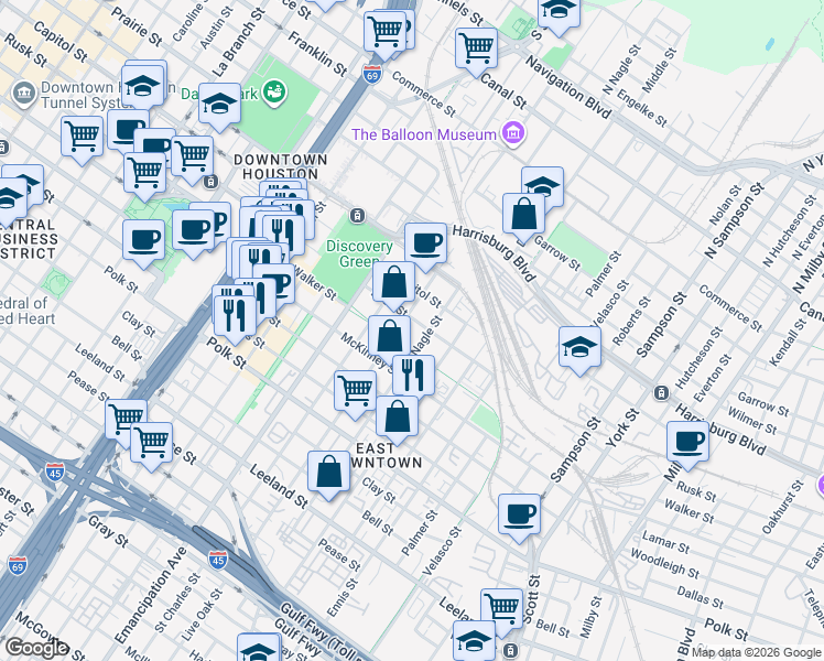 map of restaurants, bars, coffee shops, grocery stores, and more near 824 Nagle Street in Houston