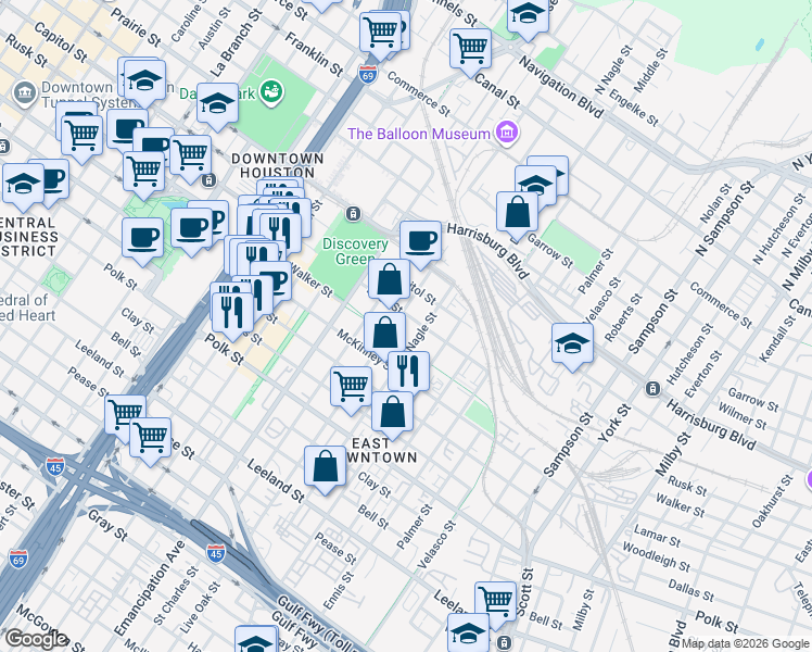 map of restaurants, bars, coffee shops, grocery stores, and more near 824 Nagle Street in Houston
