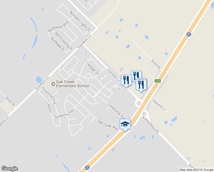 map of restaurants, bars, coffee shops, grocery stores, and more near 3314 Bluebird Ridge Drive in New Braunfels