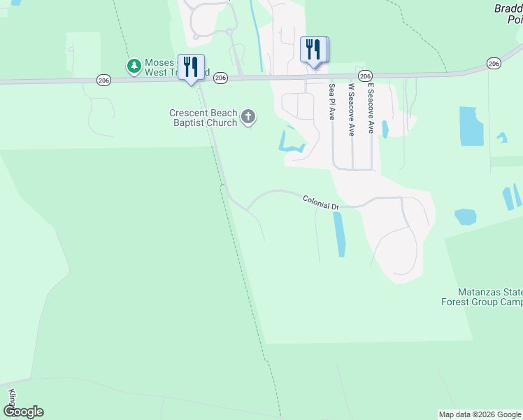 map of restaurants, bars, coffee shops, grocery stores, and more near 905 Colonial Drive in St. Augustine