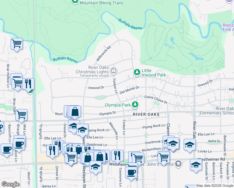 map of restaurants, bars, coffee shops, grocery stores, and more near 3700 Del Monte Drive in Houston