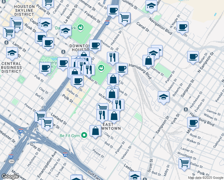 map of restaurants, bars, coffee shops, grocery stores, and more near 824 Nagle Street in Houston