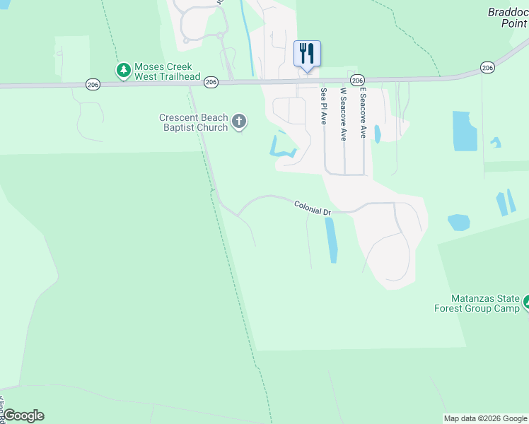 map of restaurants, bars, coffee shops, grocery stores, and more near 905 Colonial Drive in St. Augustine