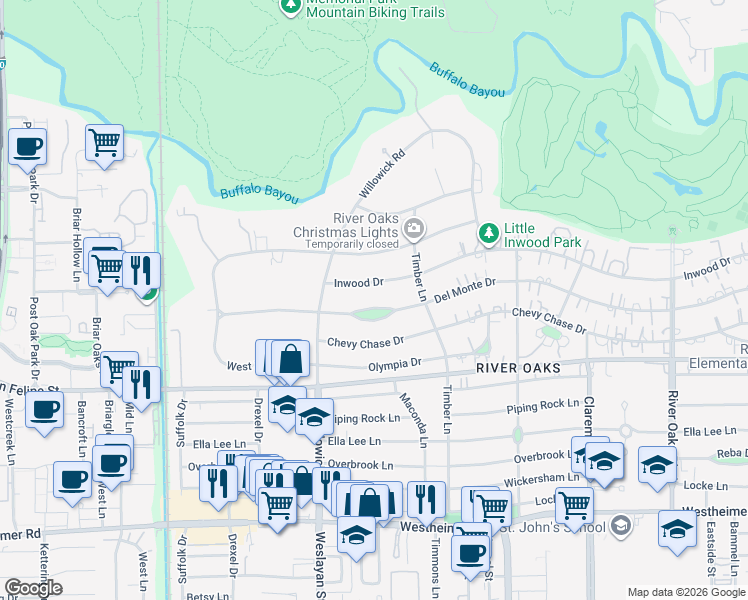 map of restaurants, bars, coffee shops, grocery stores, and more near 3700-3728 Del Monte Drive in Houston
