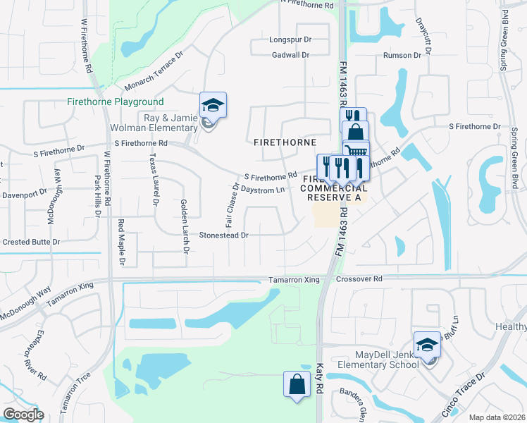 map of restaurants, bars, coffee shops, grocery stores, and more near 2826 Chalet Ridge Drive in Katy