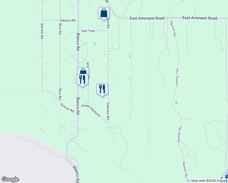 map of restaurants, bars, coffee shops, grocery stores, and more near 30652 Oakview Road in Bulverde