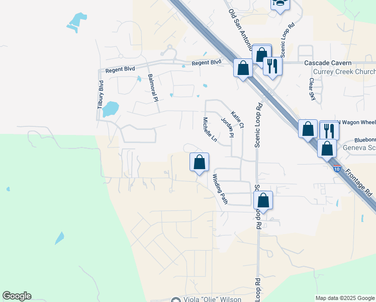 map of restaurants, bars, coffee shops, grocery stores, and more near 118 Spring Hill Road in Boerne