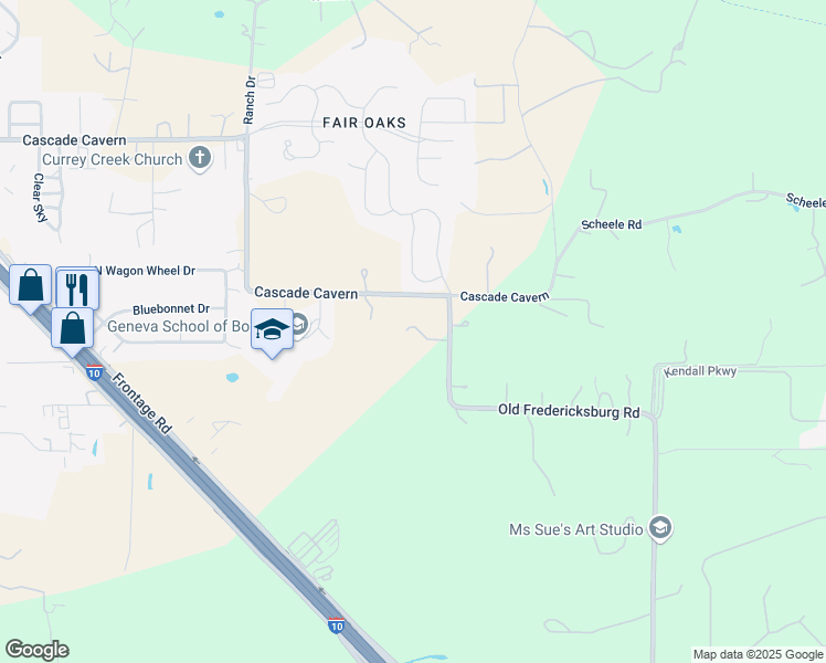 map of restaurants, bars, coffee shops, grocery stores, and more near 6 Old Fredericksburg Road in Boerne