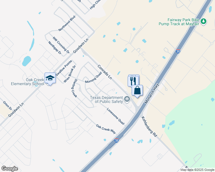 map of restaurants, bars, coffee shops, grocery stores, and more near 3332 Bluebird Ridge Drive in New Braunfels