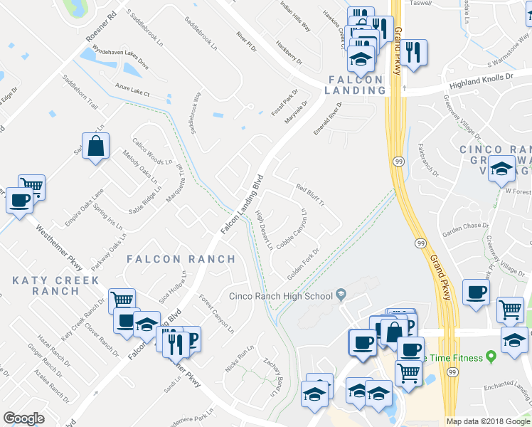 map of restaurants, bars, coffee shops, grocery stores, and more near 2422 Laurel Walk Court in Katy