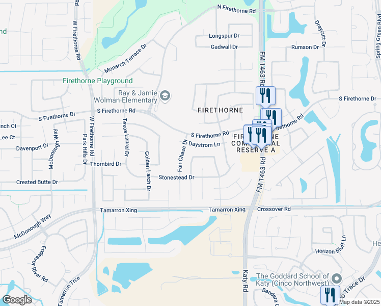 map of restaurants, bars, coffee shops, grocery stores, and more near 28251 Daystrom Lane in Katy