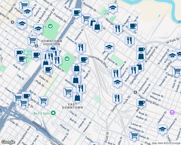 map of restaurants, bars, coffee shops, grocery stores, and more near 603 Nagle Street in Houston
