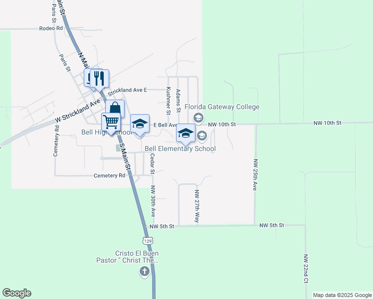 map of restaurants, bars, coffee shops, grocery stores, and more near 2771 East Bell Avenue in Bell
