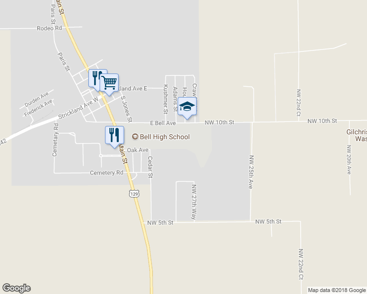 map of restaurants, bars, coffee shops, grocery stores, and more near 2771 East Bell Avenue in Bell
