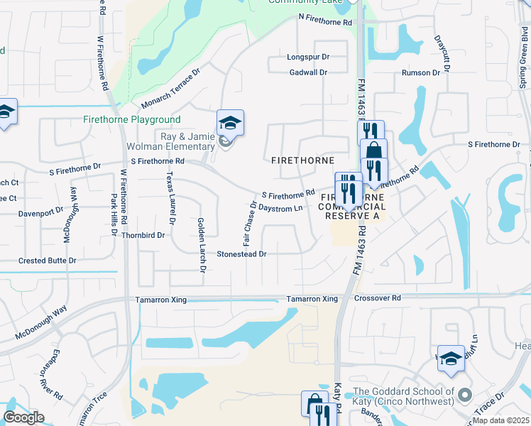 map of restaurants, bars, coffee shops, grocery stores, and more near 28251 Daystrom Lane in Katy