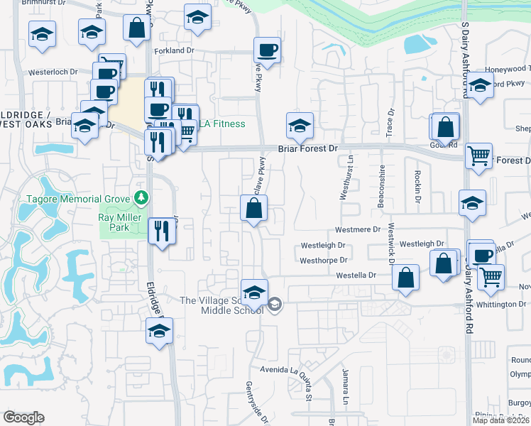 map of restaurants, bars, coffee shops, grocery stores, and more near in Houston