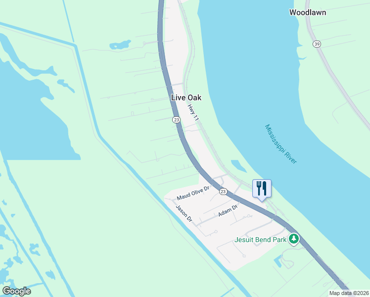 map of restaurants, bars, coffee shops, grocery stores, and more near 12548 Louisiana 23 in Belle Chasse