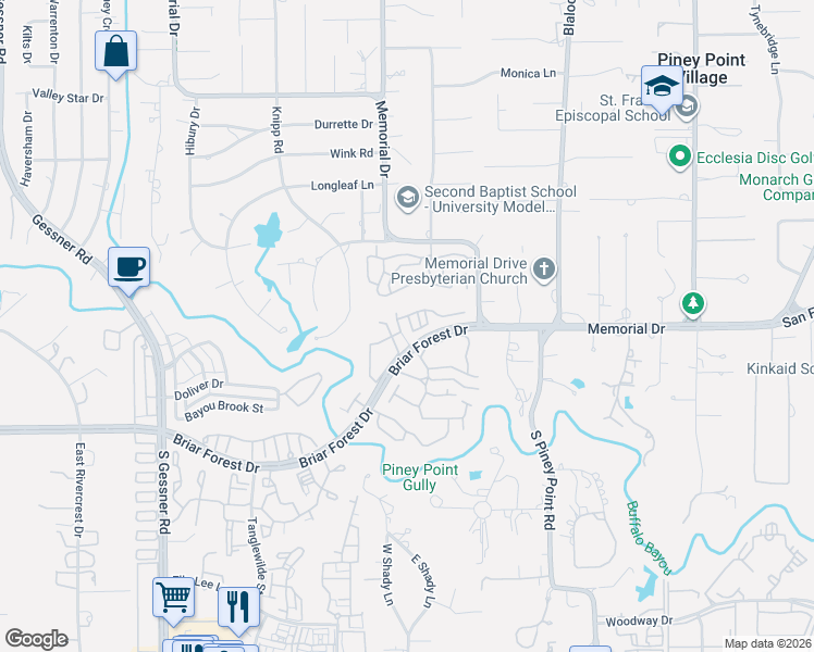 map of restaurants, bars, coffee shops, grocery stores, and more near 202 Sugar Berry Circle in Houston