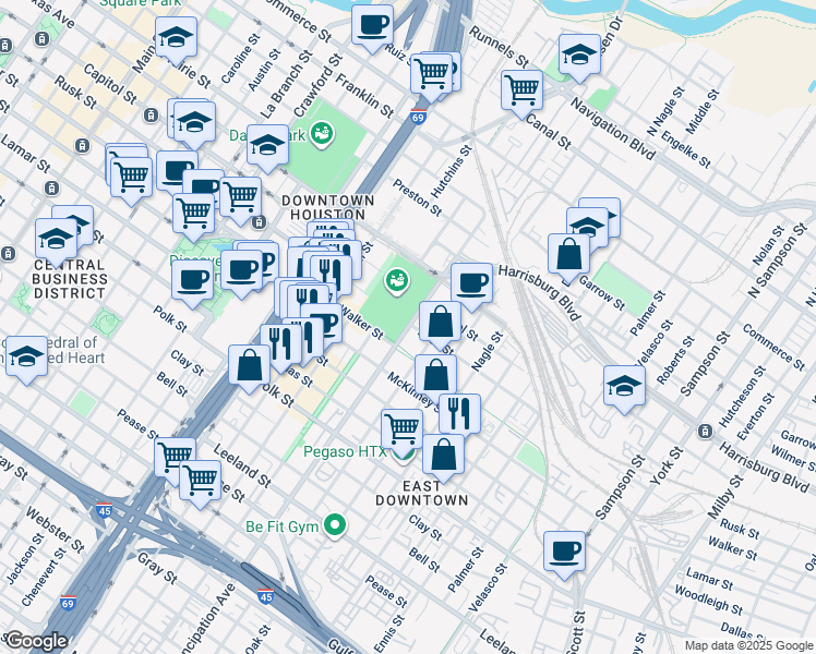 map of restaurants, bars, coffee shops, grocery stores, and more near 812 Emancipation Avenue in Houston